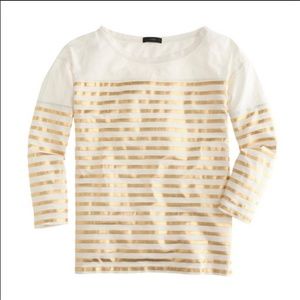 Metallic Stripe Three-Quarter Sleeve T-shirt